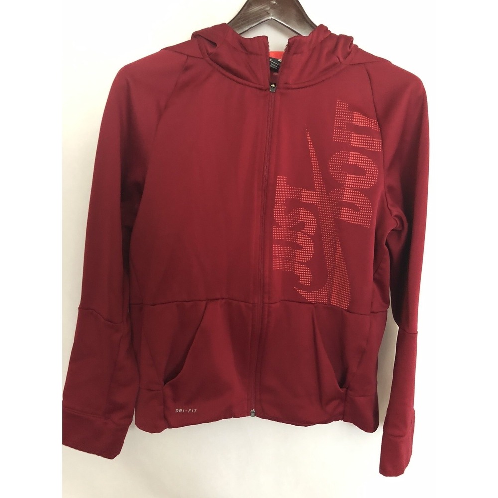 Nike Dry Fit Boys Sweatshirt Hoodie Full Zip Size XL Red "Just‎ Doit"